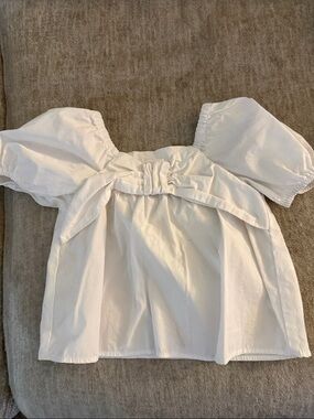 Zara White Puff Sleeve bow detailed Blouse